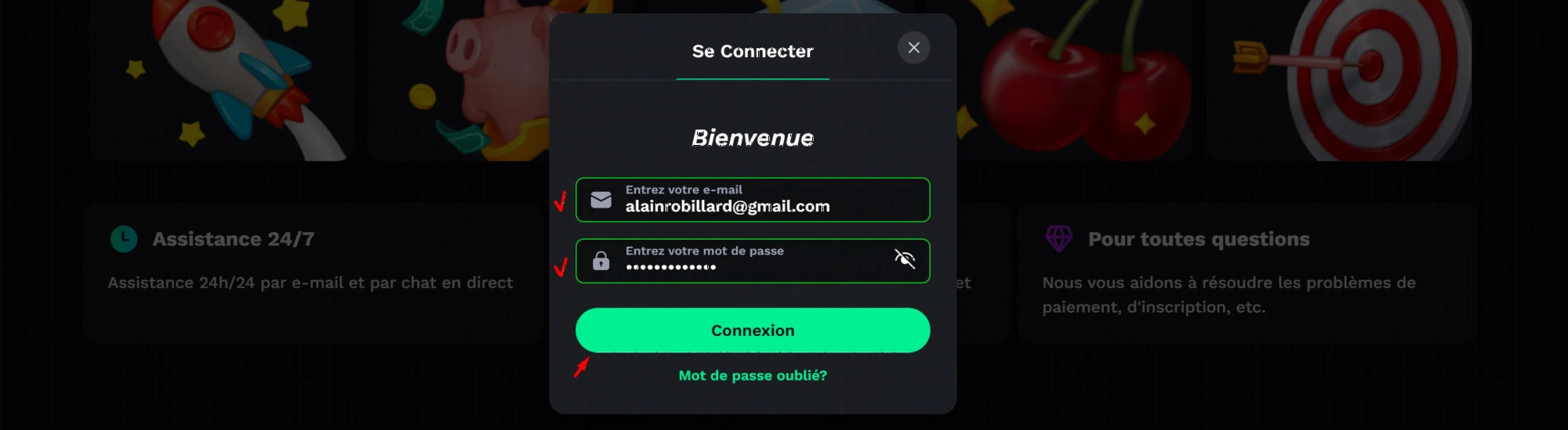 Interface d'inscription Bet on Red Casino